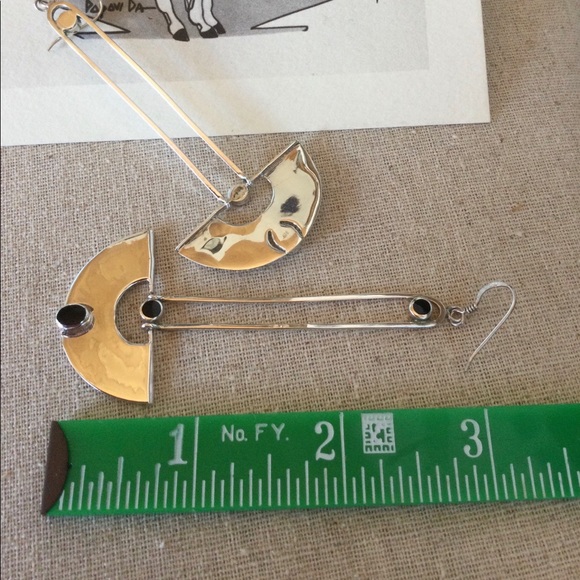 Vintage Native American - Dangle Black Onyx & 925 Silver Earrings - Picture 5 of 7